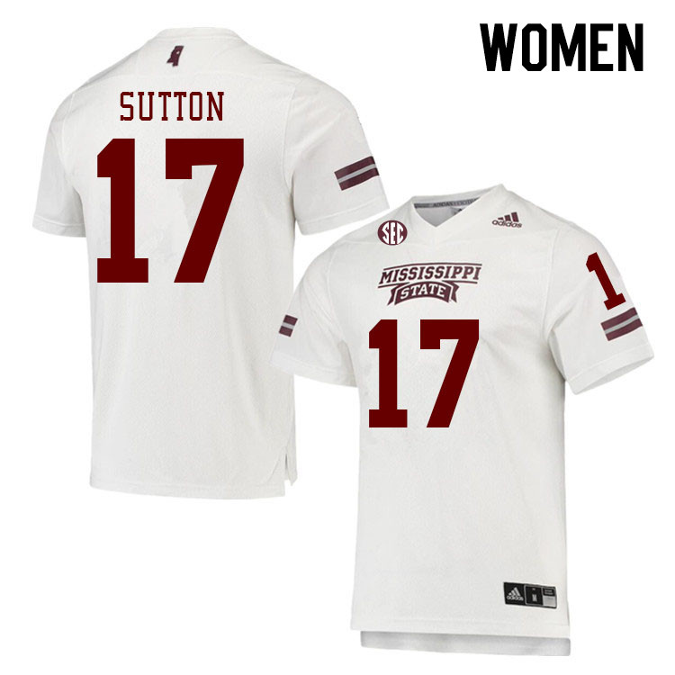 Women #17 Vic Sutton Mississippi State Bulldogs College Football Jerseys Stitched Sale-White - Click Image to Close